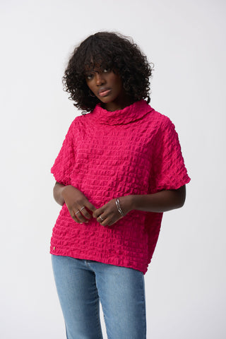 Cowl Neck Bubble Jacquard Boxy Top