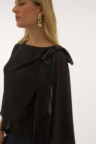 Chiffon and Silky Knit Poncho Top