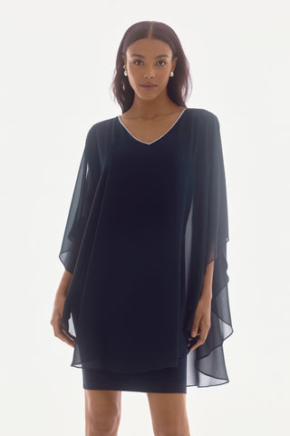 Signature Chiffon and Silky Knit Layered Dress