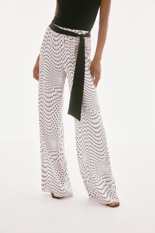 Signature Satin Dot Print Belted Wide Leg Pants