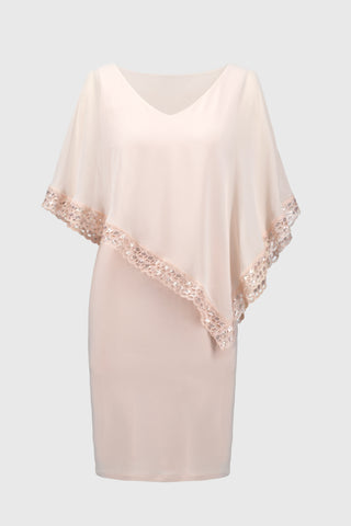 Signature Silky Knit and Chiffon Poncho Sheath Dress