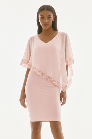 Signature Silky Knit and Chiffon Poncho Sheath Dress