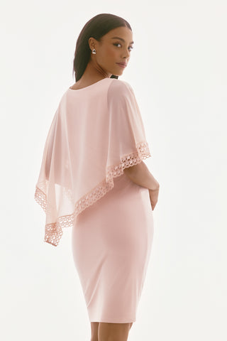 Signature Silky Knit and Chiffon Poncho Sheath Dress