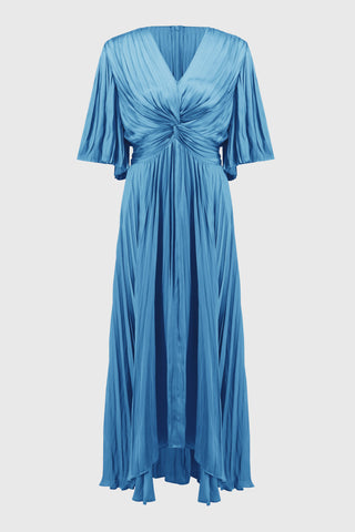 Pleated Satin Midi Dress