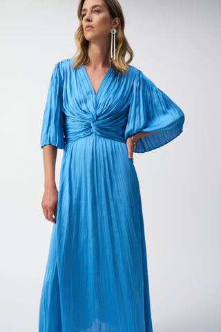 Pleated Satin Midi Dress