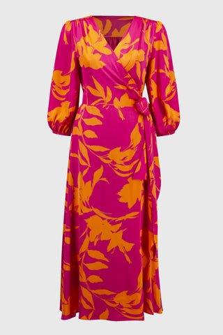 Satin Floral Printed Wrap Dress