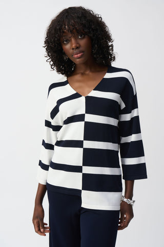 Striped Sweater Knit V-Neck Pullover