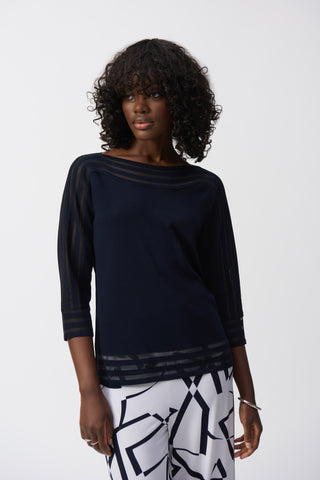 Sweater Knit Pullover with Mesh Stripe Detail