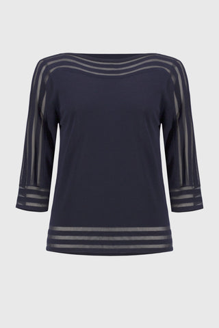 Sweater Knit Pullover with Mesh Stripe Detail