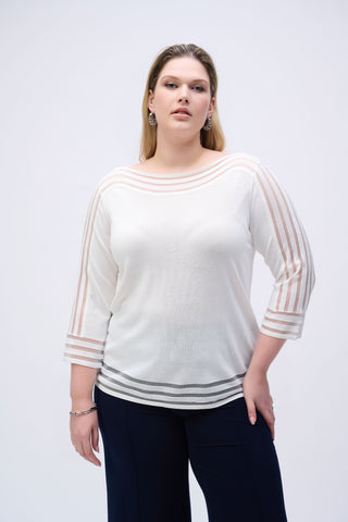 Sweater Knit Pullover with Mesh Stripe Detail