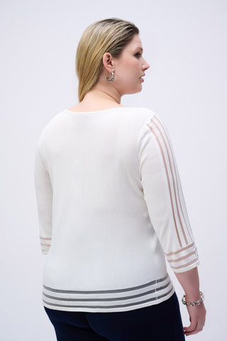 Sweater Knit Pullover with Mesh Stripe Detail