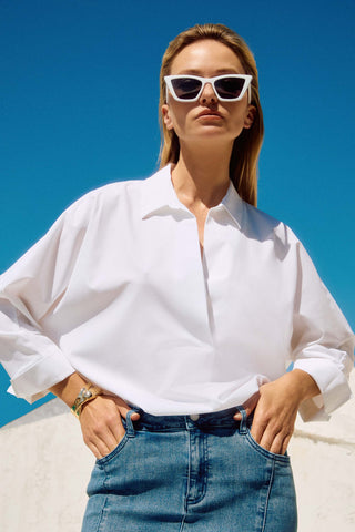 Poplin Boxy Shirt With Overlapping V-Neck