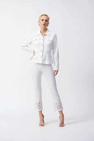 White Stretch Denim Peplum Jacket