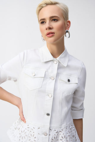 White Stretch Denim Peplum Jacket