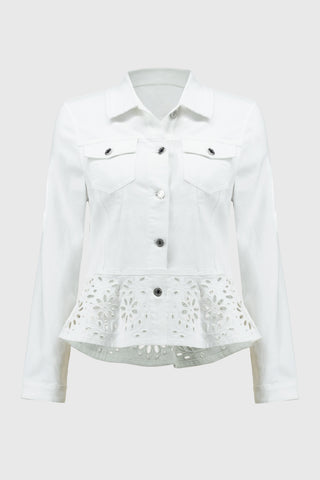 White Stretch Denim Peplum Jacket