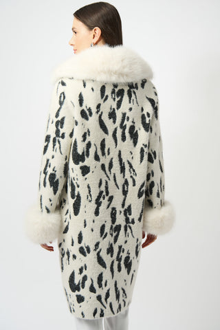 Animal Jacquard Coat with Faux Fur Trim