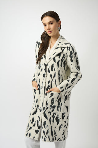 Animal Jacquard Coat with Faux Fur Trim
