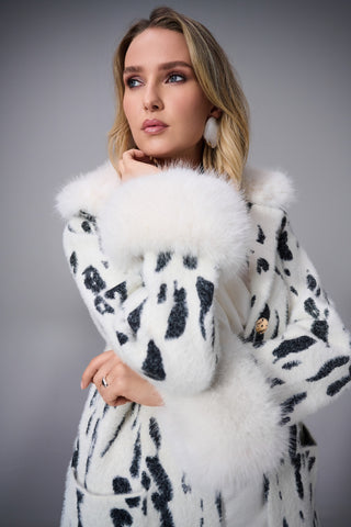 Animal Jacquard Coat with Faux Fur Trim