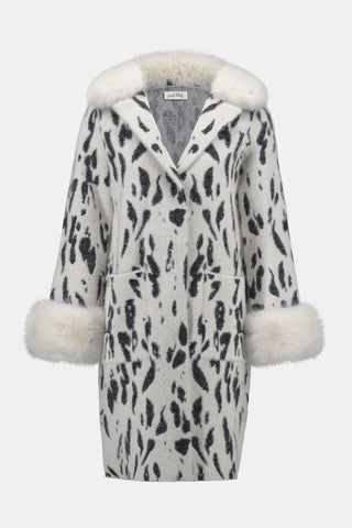 Animal Jacquard Coat with Faux Fur Trim