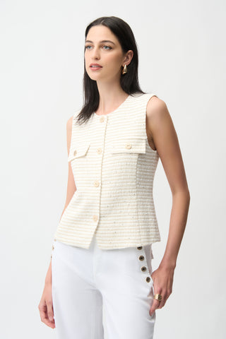 Bouclé Fitted Vest With Gold Buttons 