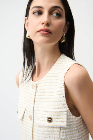 Bouclé Fitted Vest With Gold Buttons 