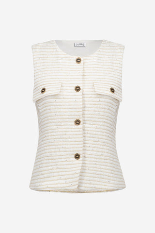 Bouclé Fitted Vest With Gold Buttons 