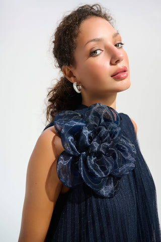 Signature Mesh And Lace A-Line Dress With Organza Flower Detail