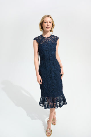 Guipure Soutache Trumpet Dress With Ruffle Hem