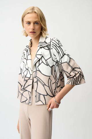 Faux Suede Abstract Print Swing Jacket