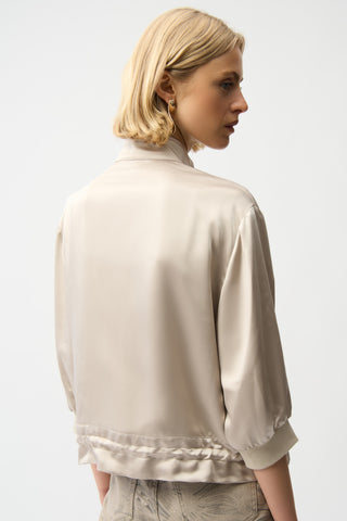Satin Boxy Blouson Jacket With Drawstring Hem