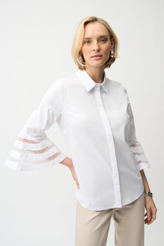 Poplin Straight Blouse with Organza Bell Sleeves