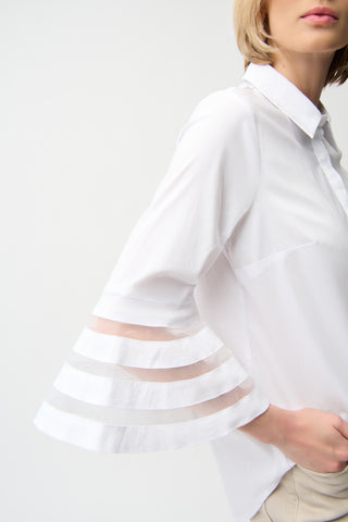 Poplin Straight Blouse with Organza Bell Sleeves