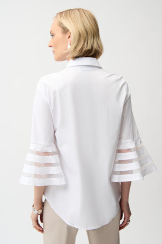 Poplin Straight Blouse with Organza Bell Sleeves
