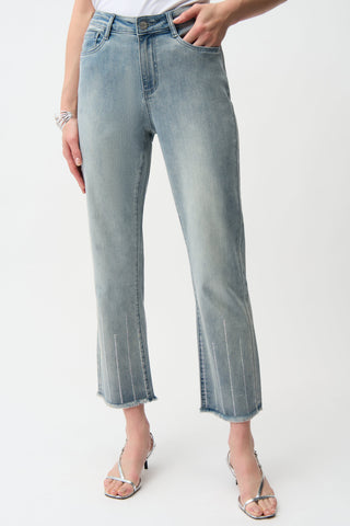 Straight Crop Jeans With Rhinestones