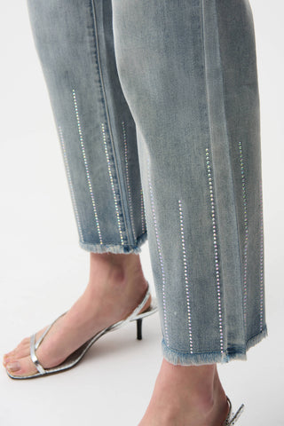 Straight Crop Jeans With Rhinestones