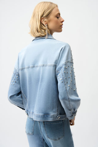 Denim Oversized Jacket With Pearls and Studs