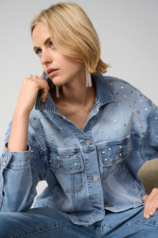 Denim Oversized Jacket With Pearls and Studs