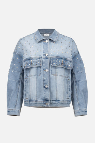 Denim Oversized Jacket With Pearls and Studs