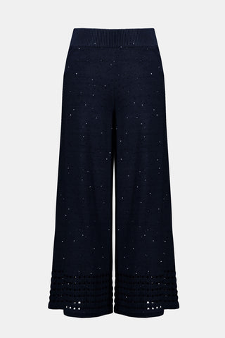 Sequins Yarn Culotte Pants With Open Stitch Border